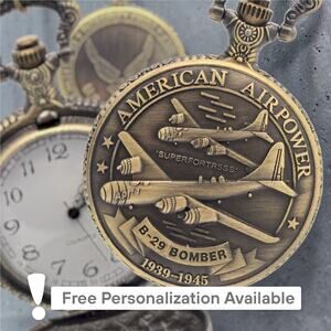 American Airpower B-29 Pocket Watch – Personalized U.S. Air Force Veteran Gift ⭐